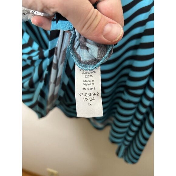 Woman Within Short Sleeve Asymmetrical Striped Top Blue Plus Size 1X 22/24 - Picture 9 of 10